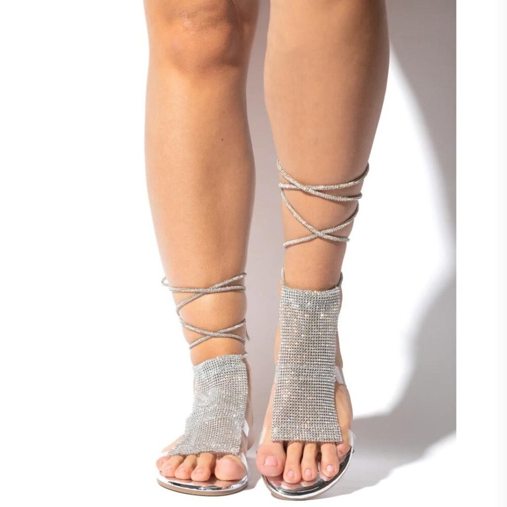 RHINESTONES LACE UP SANDALS - Picture 3 of 4